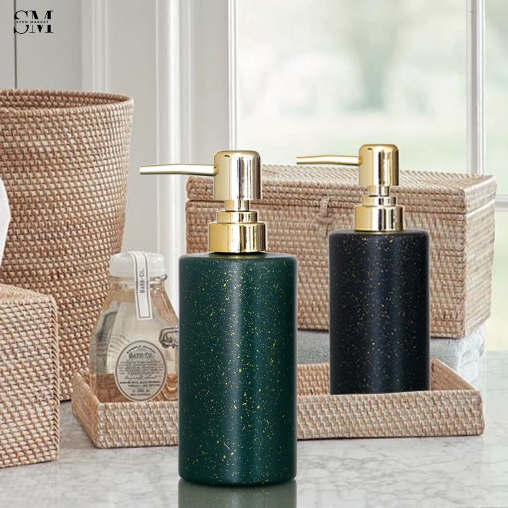 LUXURY GREEN SOAP DISPENSER WITH GOLD PUMP – MODERN BATHROOM ACCESSORY