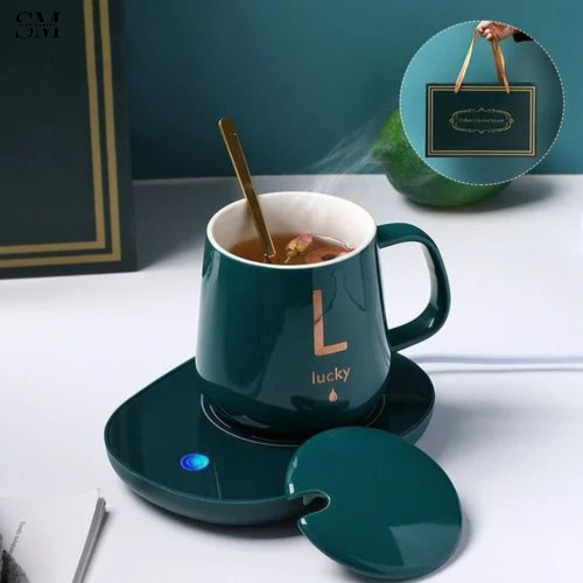 CERAMIC MUG WITH ELECTRIC TEMPERATURE PLATE