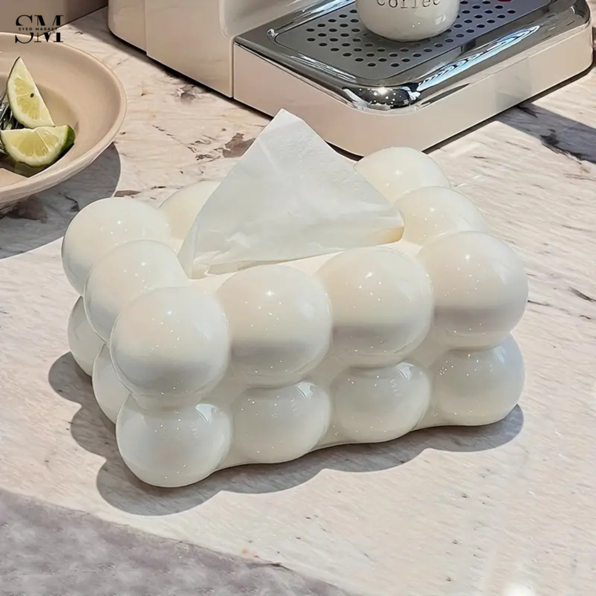 PVC BUBBLE DESIGN TISSUE BOX HOLDER – LUXURY VILLA TABLETOP DECOR - WHITE