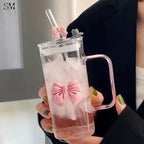 GLASSIUM BOW TUMBLER MUG WITH STRAW - 400ML
