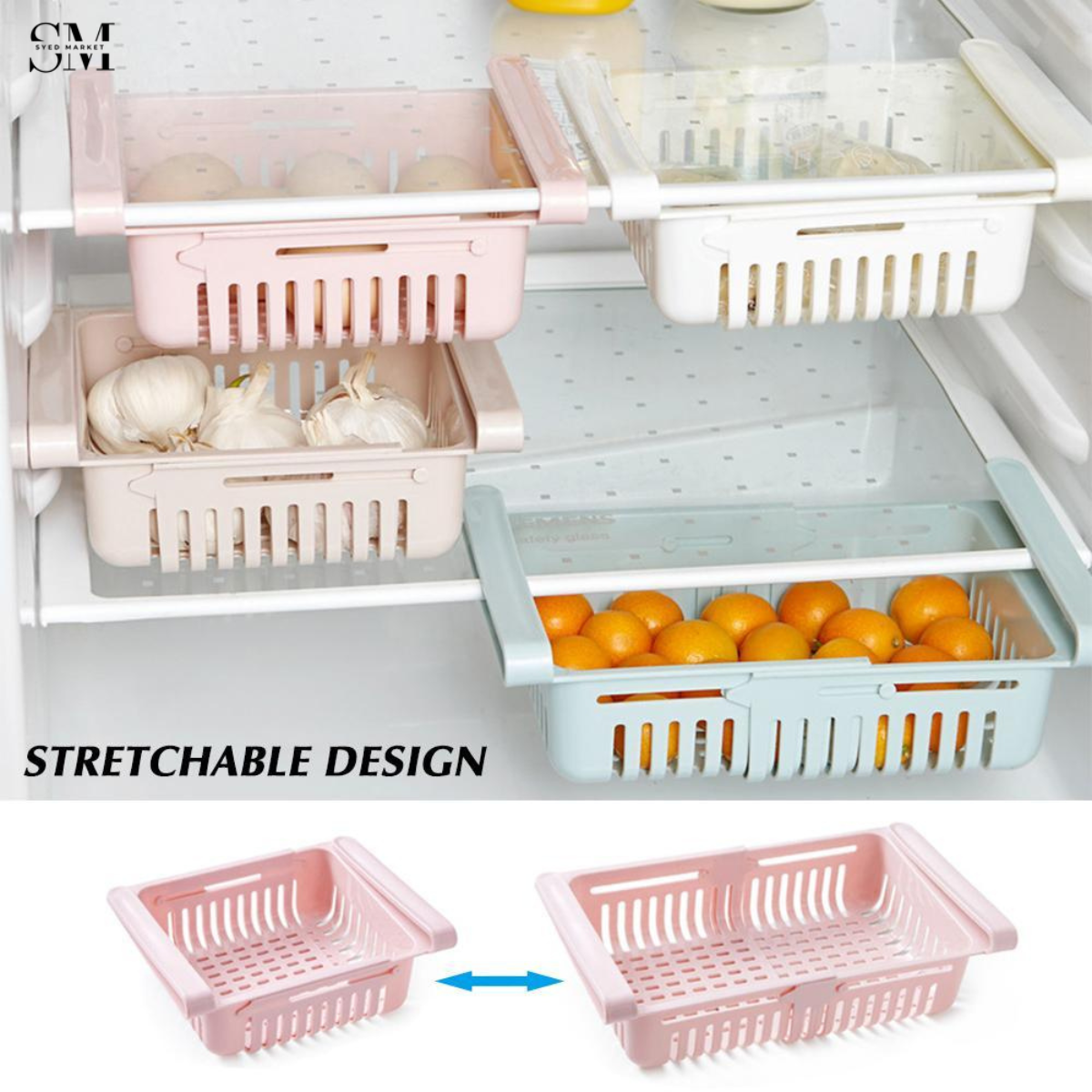 ADJUSTABLE FRIDGE STORAGE BASKET