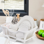 KITCHEN DISH DRYING RACK LARGE PLASTIC DRAINER WITH DRIP TRAY SPOONS & FORKS HOLDER