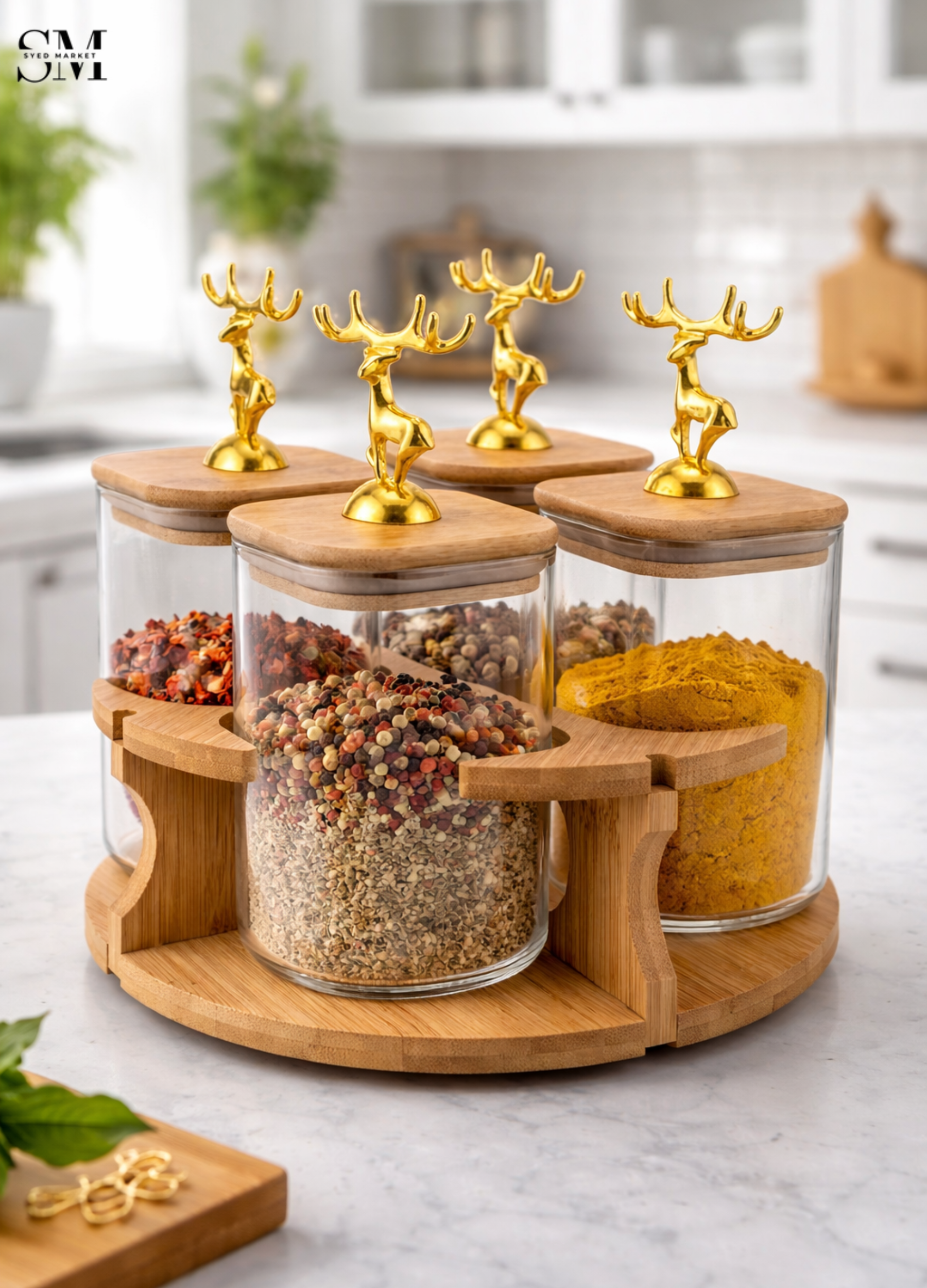 MAJESTIC REINDEER GLASS JARS SET - 4 PIECES ROTATING