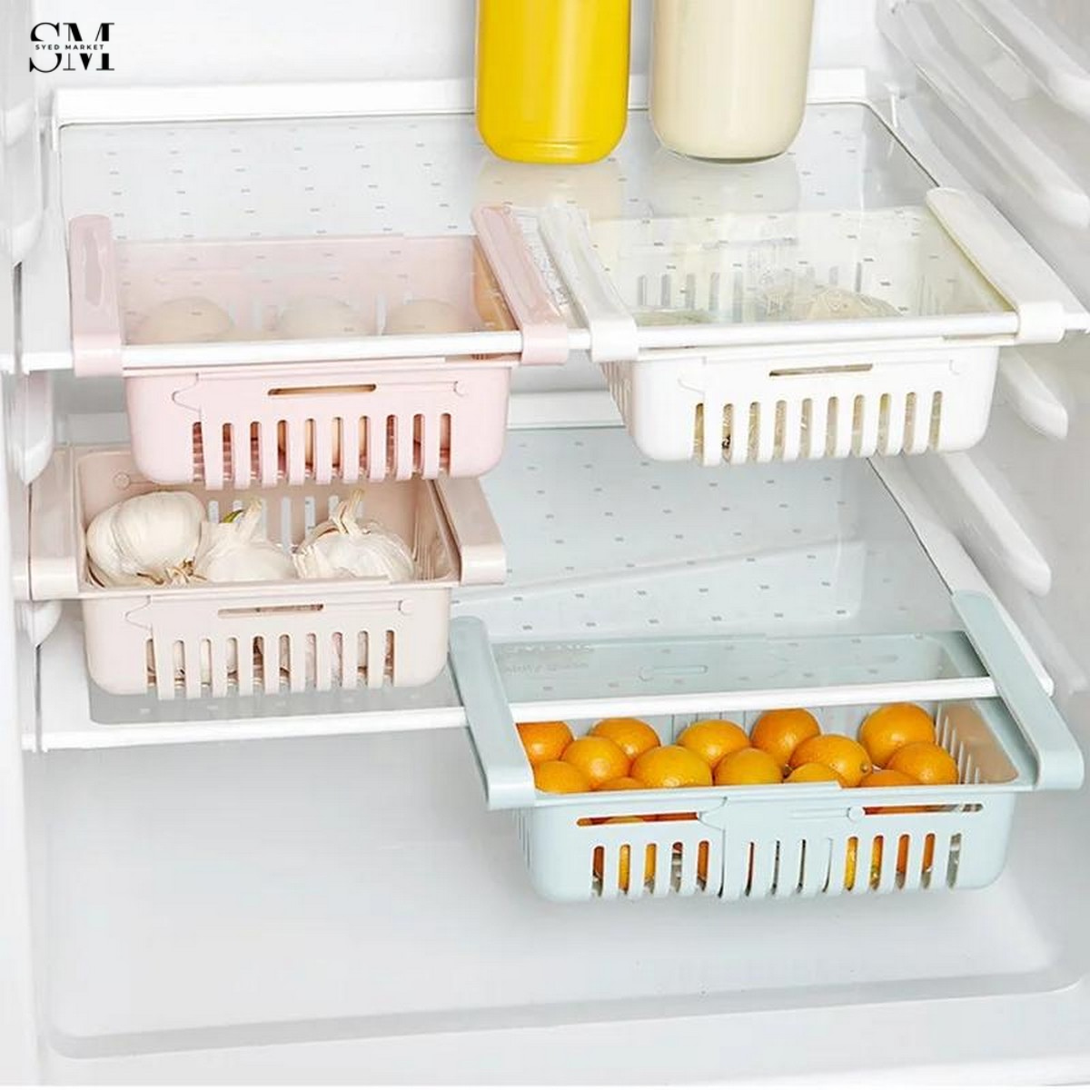 ADJUSTABLE FRIDGE STORAGE BASKET