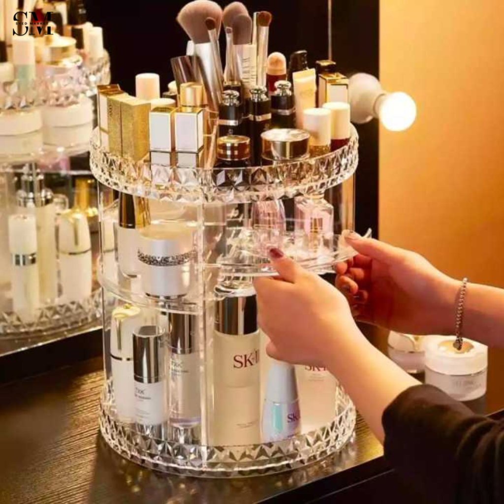 360° ROTATING MAKEUP ORGANIZER – PREMIUM COSMETIC STORAGE RACK