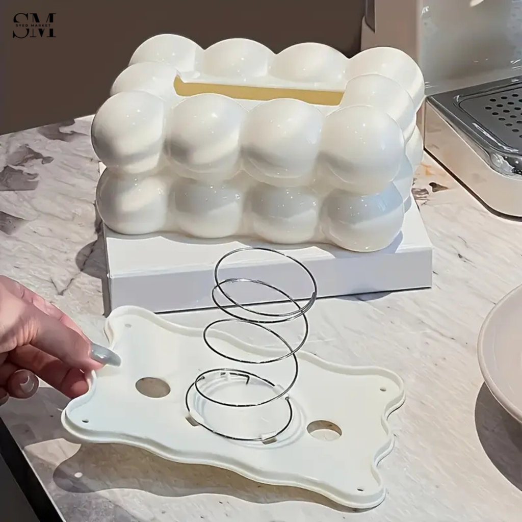 PVC BUBBLE DESIGN TISSUE BOX HOLDER – LUXURY VILLA TABLETOP DECOR - WHITE