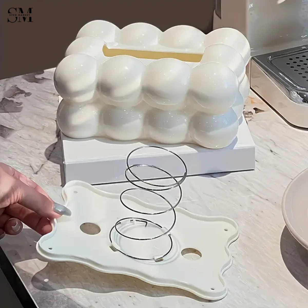 PVC BUBBLE DESIGN TISSUE BOX HOLDER – LUXURY VILLA TABLETOP DECOR - WHITE