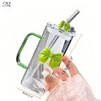 GLASSIUM BOW TUMBLER MUG WITH STRAW - 400ML