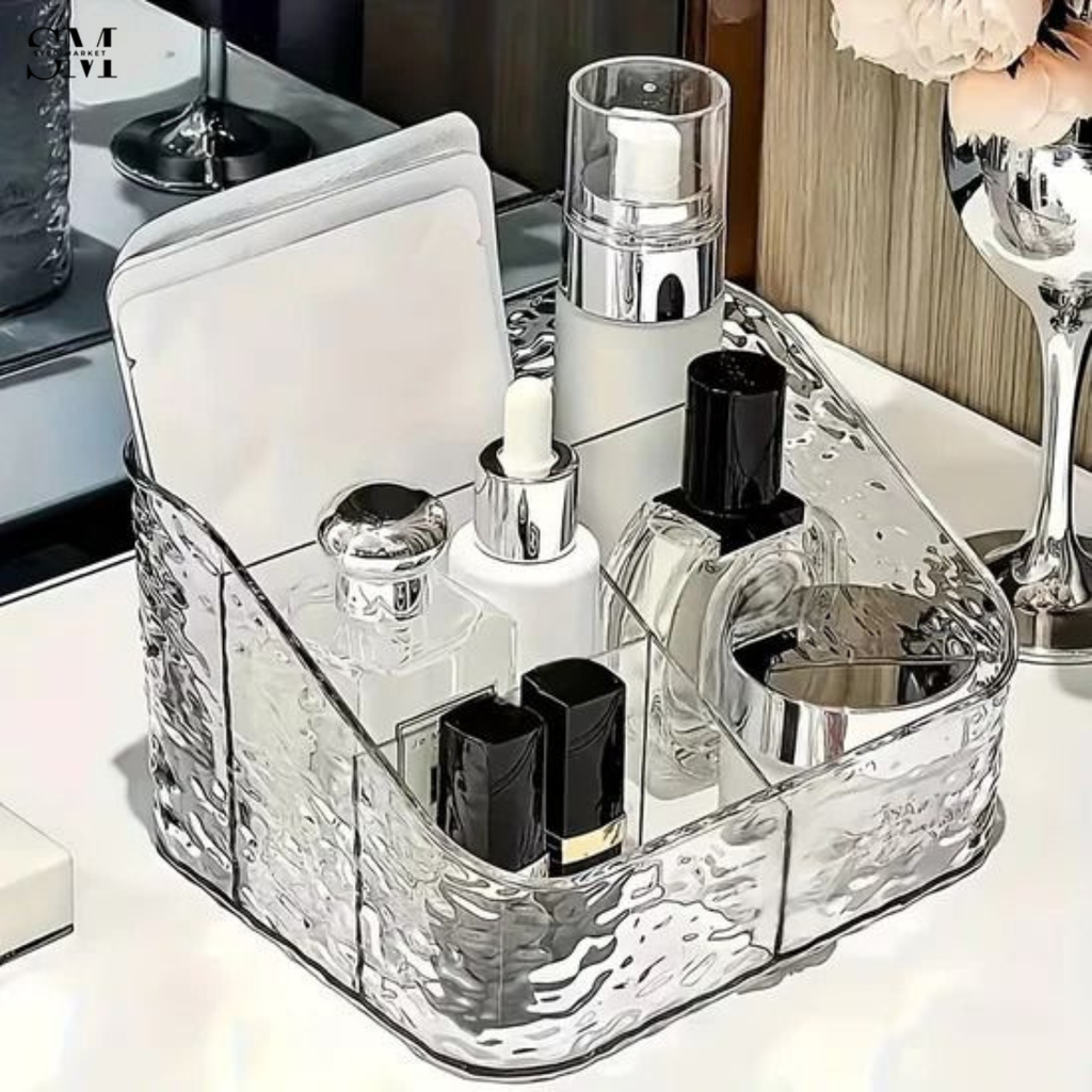 ACRYLIC MAKEUP ORGANIZER – MULTI-COMPARTMENT COSMETIC STORAGE BOX