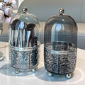 LUXURY GLASS MAKEUP BRUSH ORGANIZER WITH DOME COVER – ELEGANT COSMETIC STORAGE CONTAINER