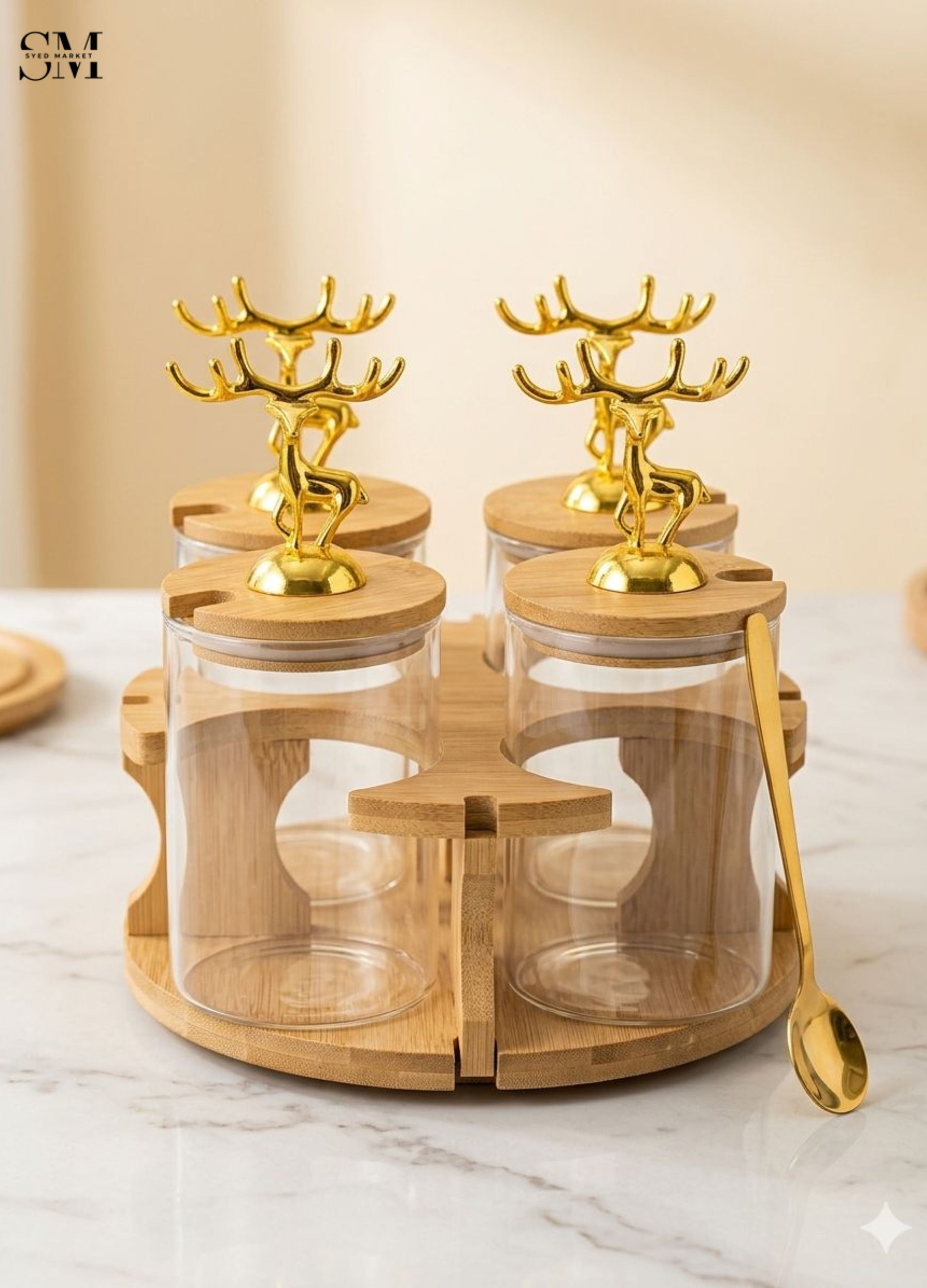 MAJESTIC REINDEER GLASS JARS SET - 4 PIECES ROUND
