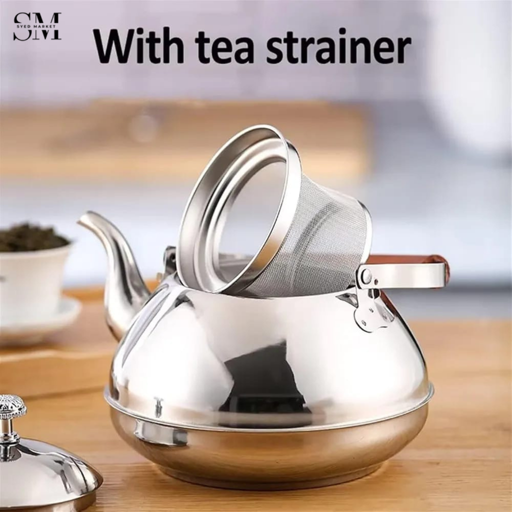 STAINLESS STEEL TEAPOT 1.5 LITRE DURABLE RUST RESISTANT TEA POT FOR HOME & KITCHEN