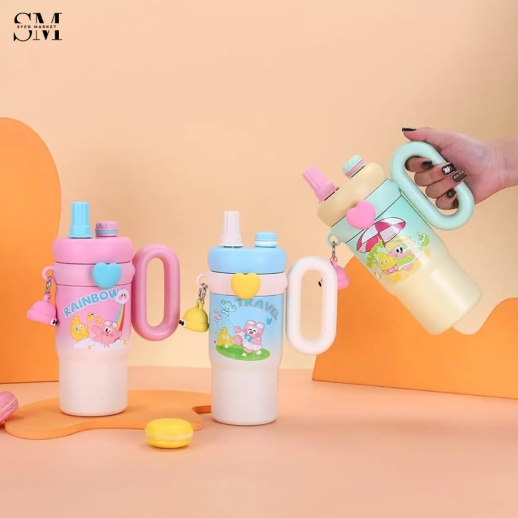 CUTE KAWAII INSULATED TUMBLER SIPPER 800ML WITH HANDLE & STRAW LEAKPROOF & STAINLESS STEEL