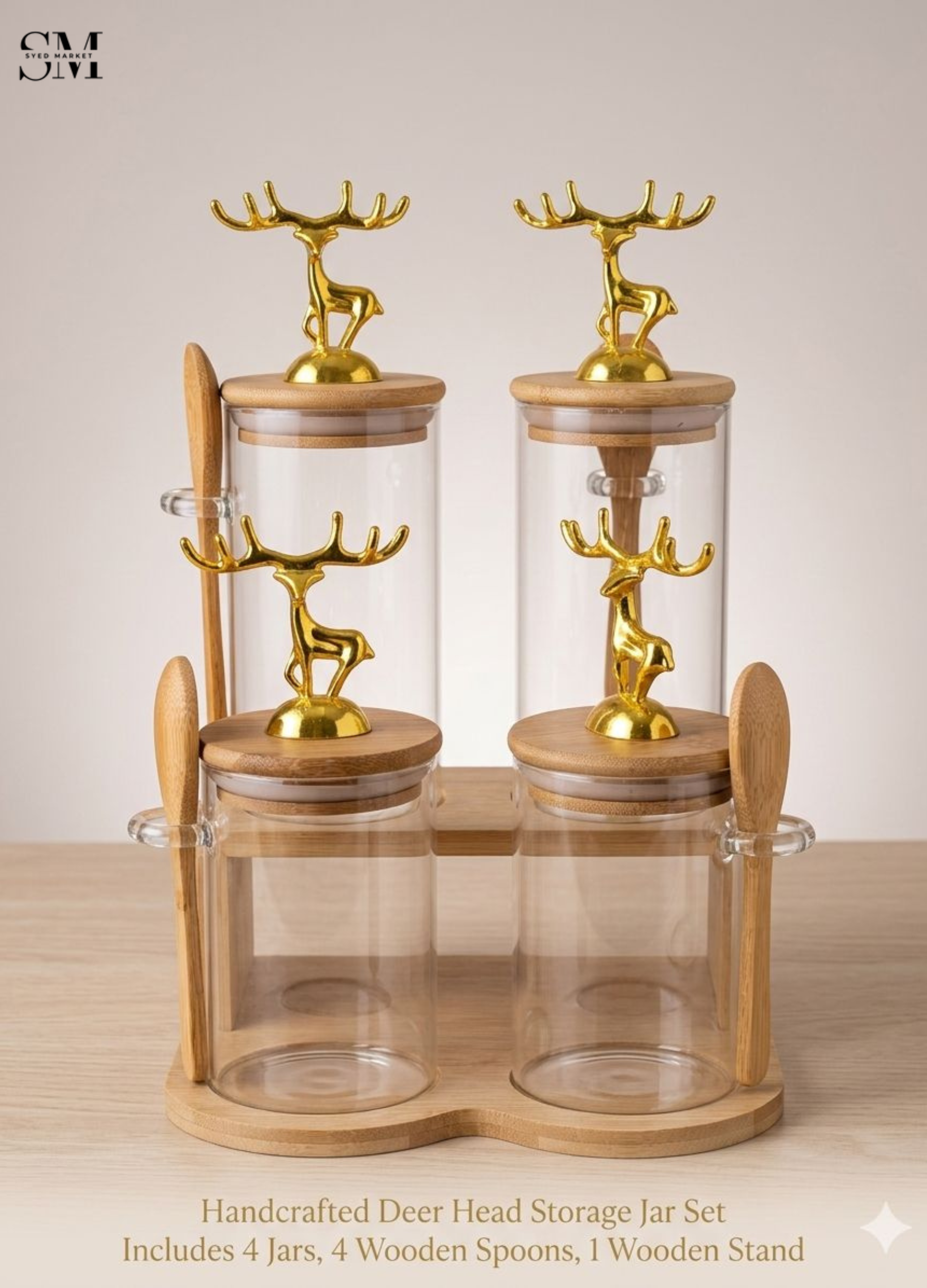 MAJESTIC REINDEER GLASS JARS SET - 4 PIECES STAIRS